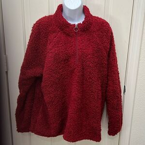 Dittos Sherpa Jacket Quarter Zip Super Cozy Cranberry Red 2X Long Sleeve Winter